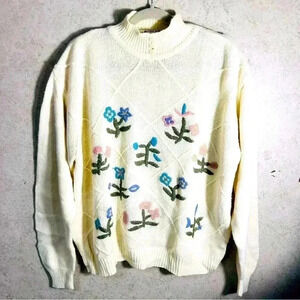 ALFRED DUNNER WOMENS WHITE  GRAMMA CORE CHURCH FLOWER EMBROIDERY SIZE 42 SWEATER